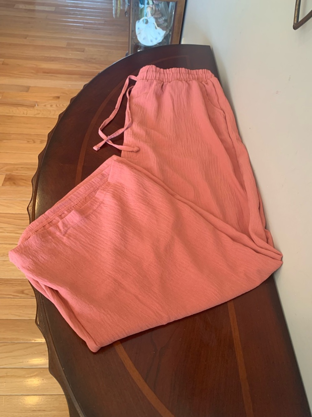Coral/Peach Drawstring Elastic Waist Capris by Style Exchange Vintage